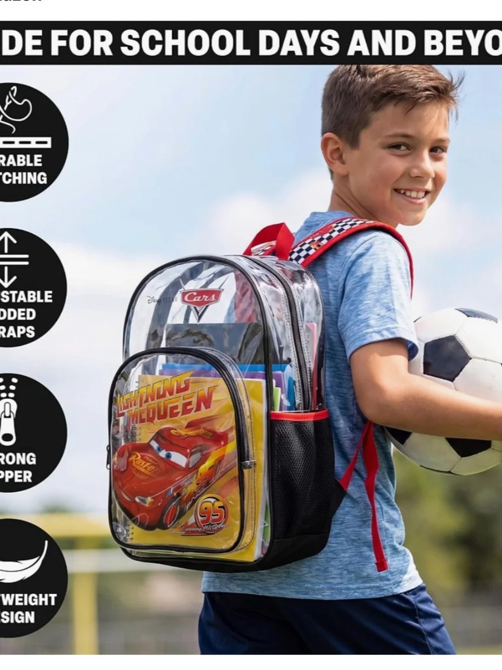 Lightning McQueen Clear Red Kids Backpack NEW BAG ONLY
